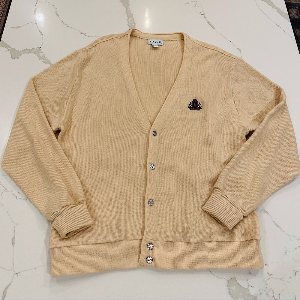 Vintage Izod Cream Grandpa Cardigan Sweater Mens L Preppy Academia Collegiate